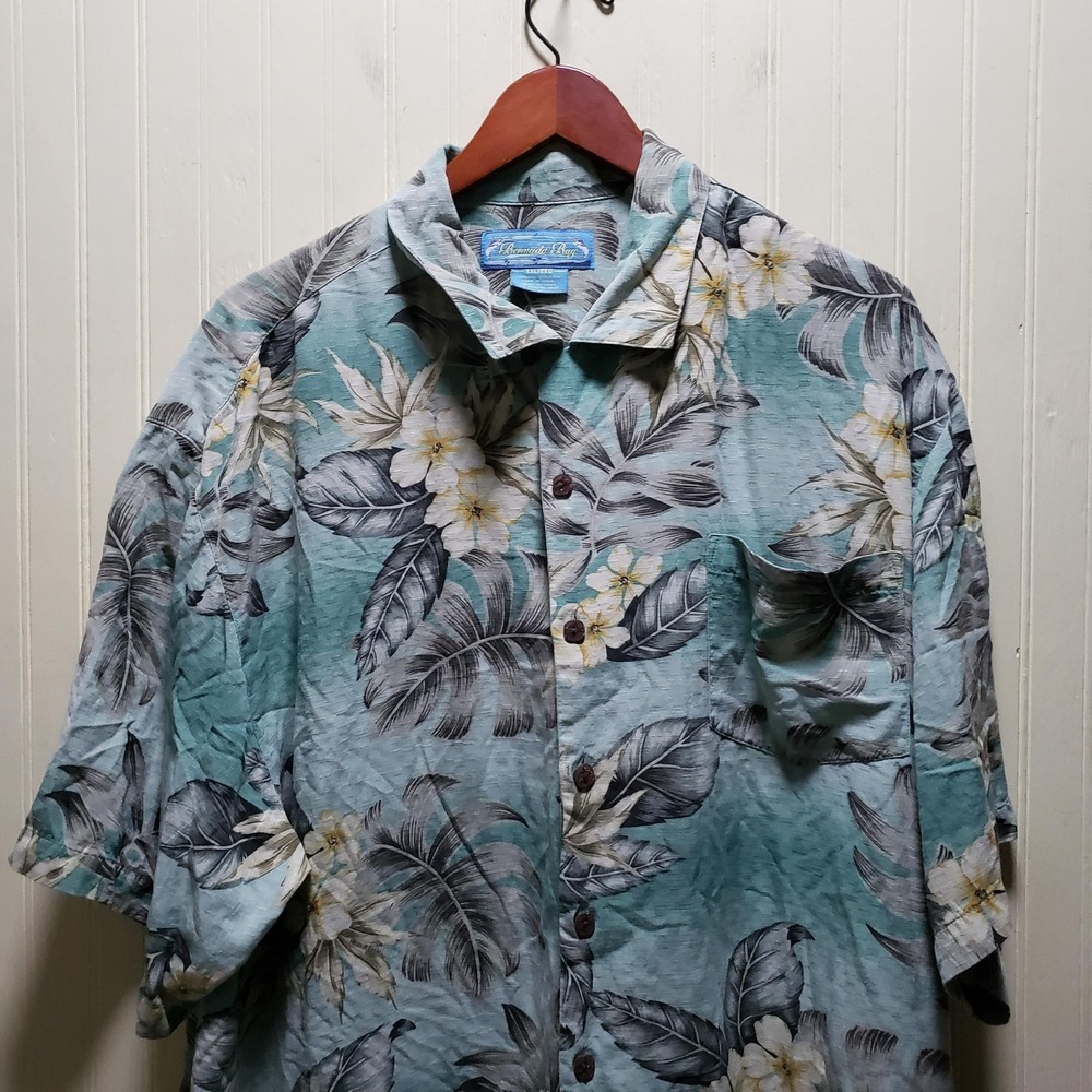 Bermuda‎ Bay Shirt Mens 2XL Floral Silk Hawaiian Short Sleeve Button-Up Casual